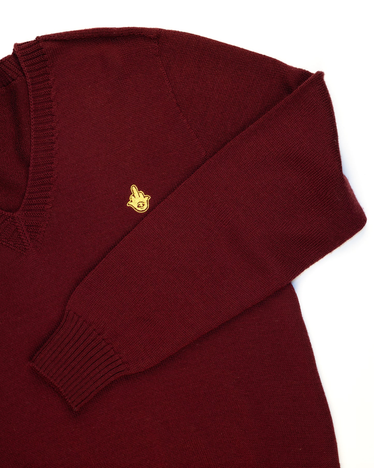 V Neck Hamsa Sweater in Borscht