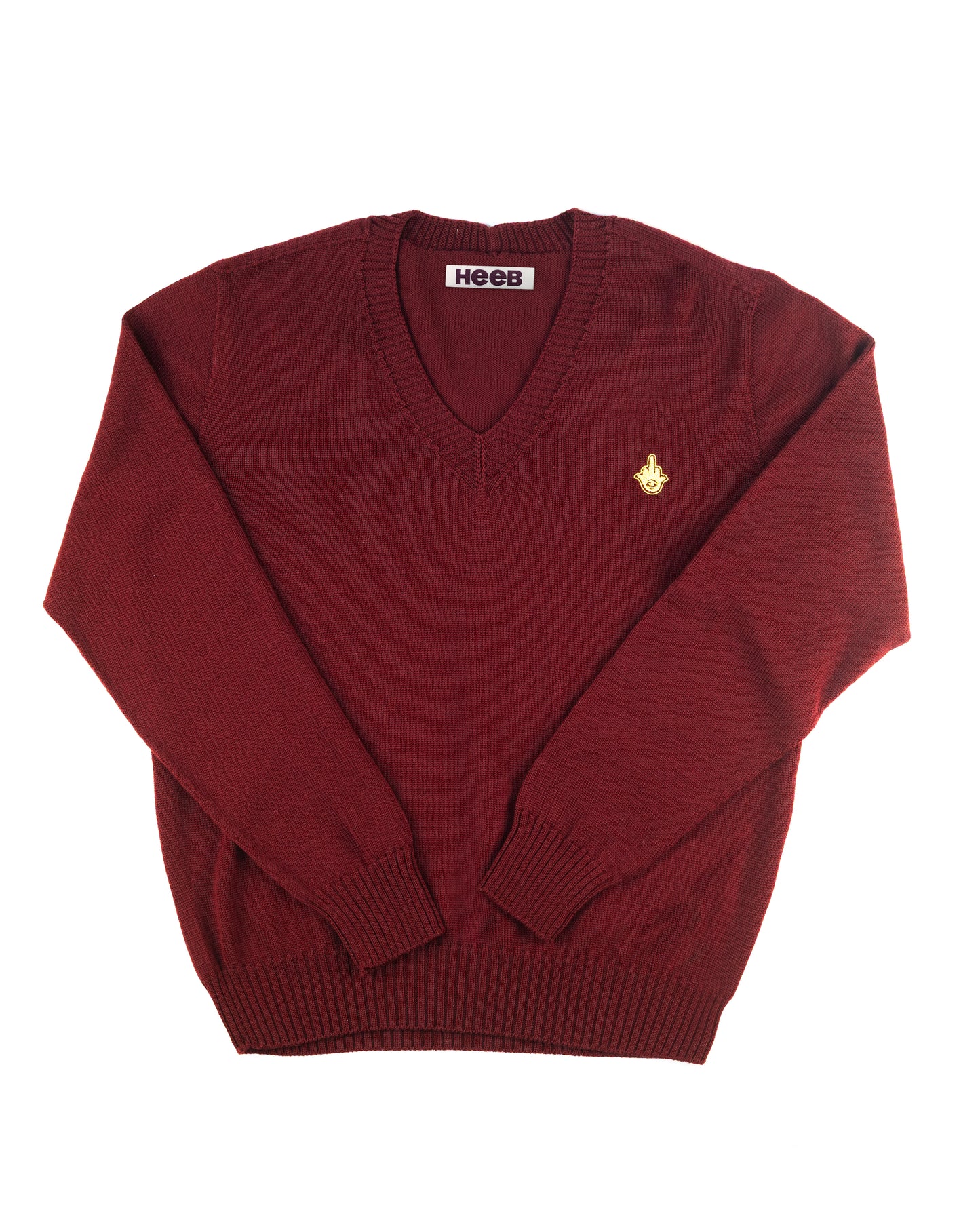 V Neck Hamsa Sweater in Borscht